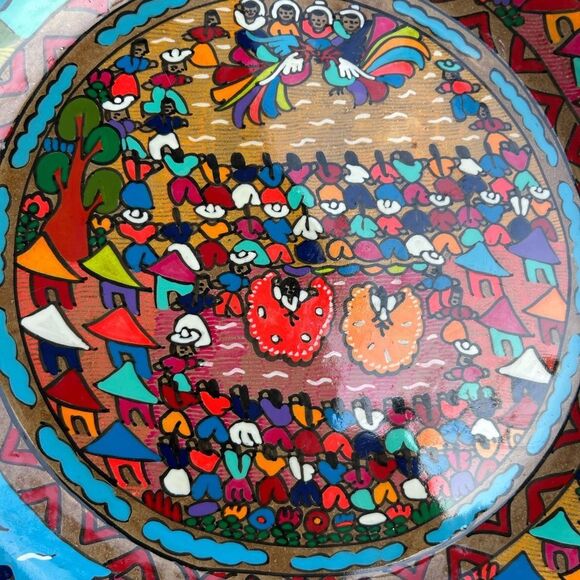 Beautiful 16” Mexican Folk Art Plate Pottery Wall Hanging Colorful Teracotta - Picture 16 of 16